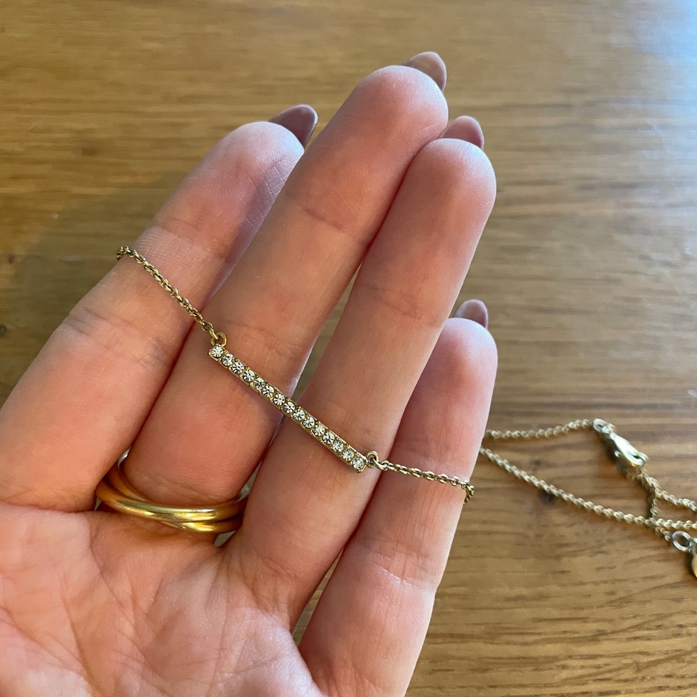 Gold Necklace with Faux diamond bar charm